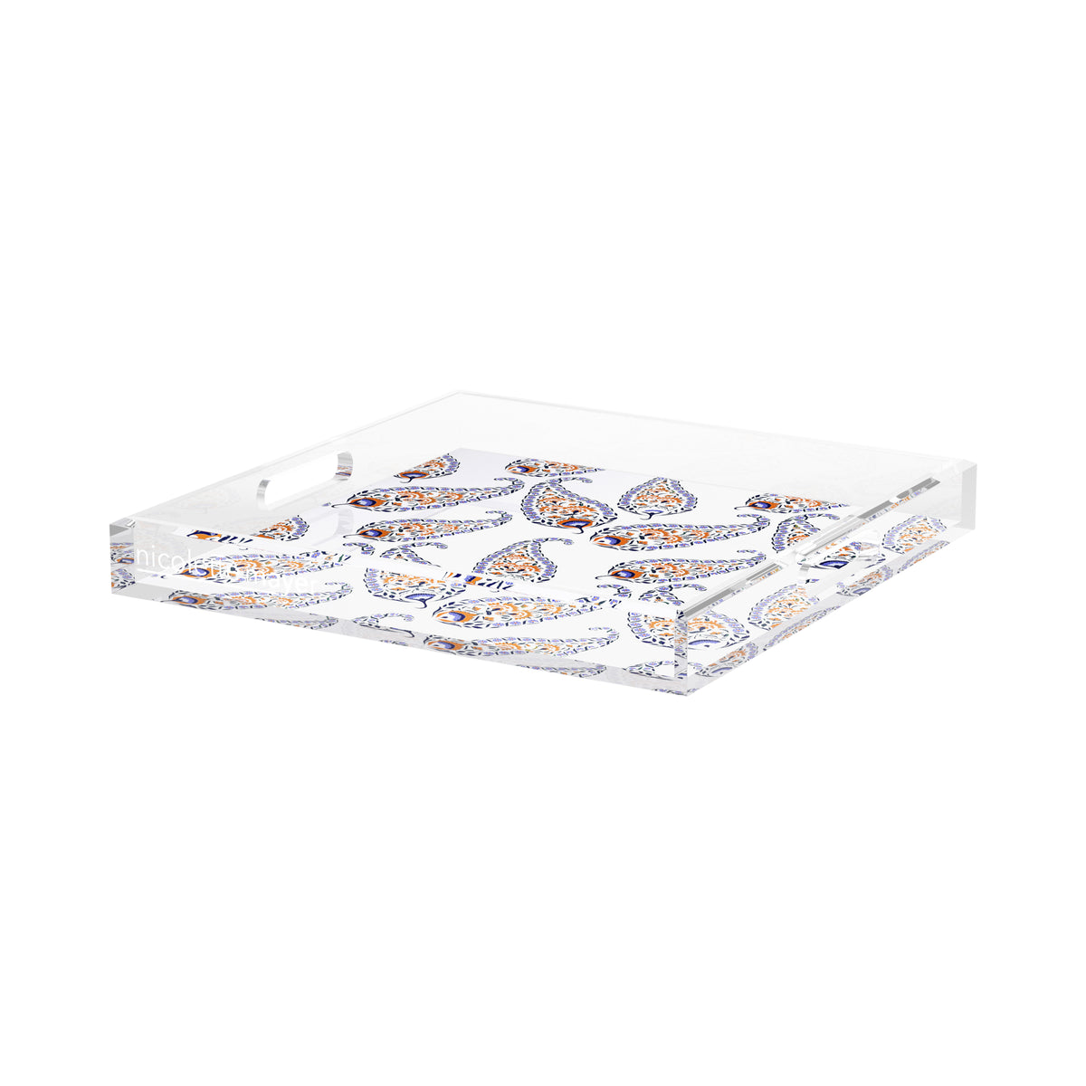 Indian Paisley Orange Navy Acrylic Decorative Tray, 15 x 15 in. by Nicolette Mayer 