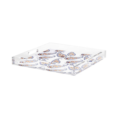 Indian Paisley Orange Navy Acrylic Decorative Tray, 15 x 15 in. by Nicolette Mayer 