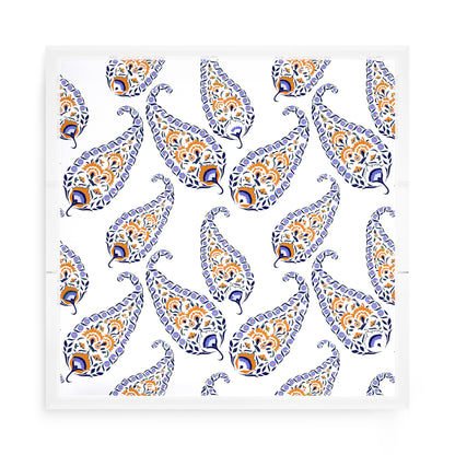 Indian Paisley Orange Navy Acrylic Decorative Tray, 15 x 15 in. by Nicolette Mayer 