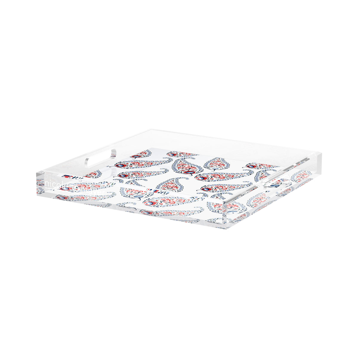 Indian Paisley Red Blue Acrylic Decorative Tray, 15 x 15 in. by Nicolette Mayer 