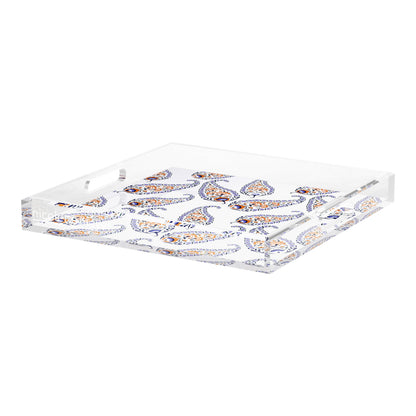 Indian Paisley Orange Navy Acrylic Decorative Tray, 18 x 18 in. by Nicolette Mayer 