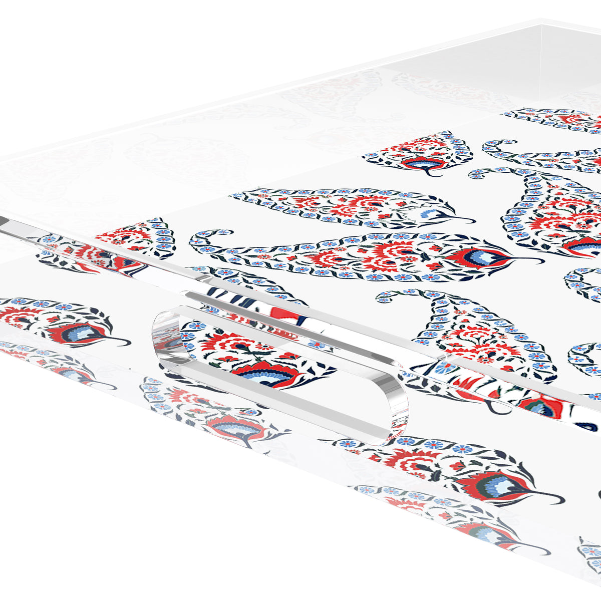 Indian Paisley Red Blue Acrylic Decorative Tray, 18 x 18 in. by Nicolette Mayer 