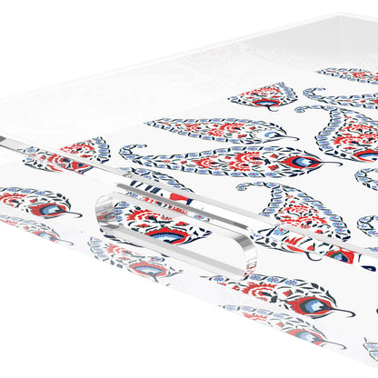 Indian Paisley Red Blue Acrylic Decorative Tray, 18 x 18 in. by Nicolette Mayer 