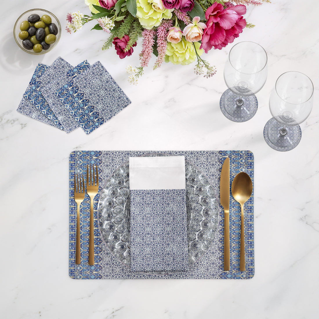 Iznik Classic  Vegan Leather Rectangle Pebble Placemat - nicolettemayer.com