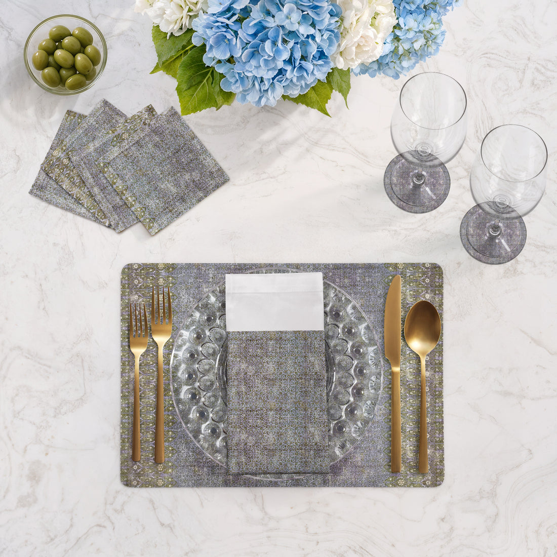 Iznik Gold Purple Vegan Leather Rectangle Pebble Placemat - nicolettemayer.com
