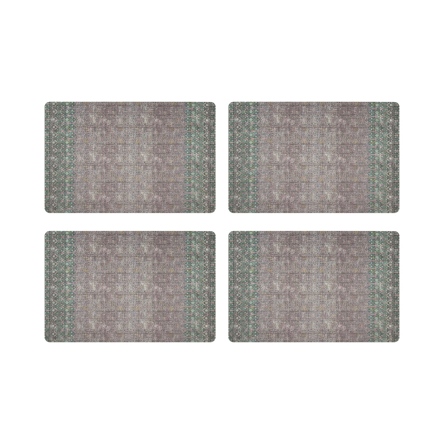 Iznik Green Pink Vegan Leather Rectangle Pebble Placemat