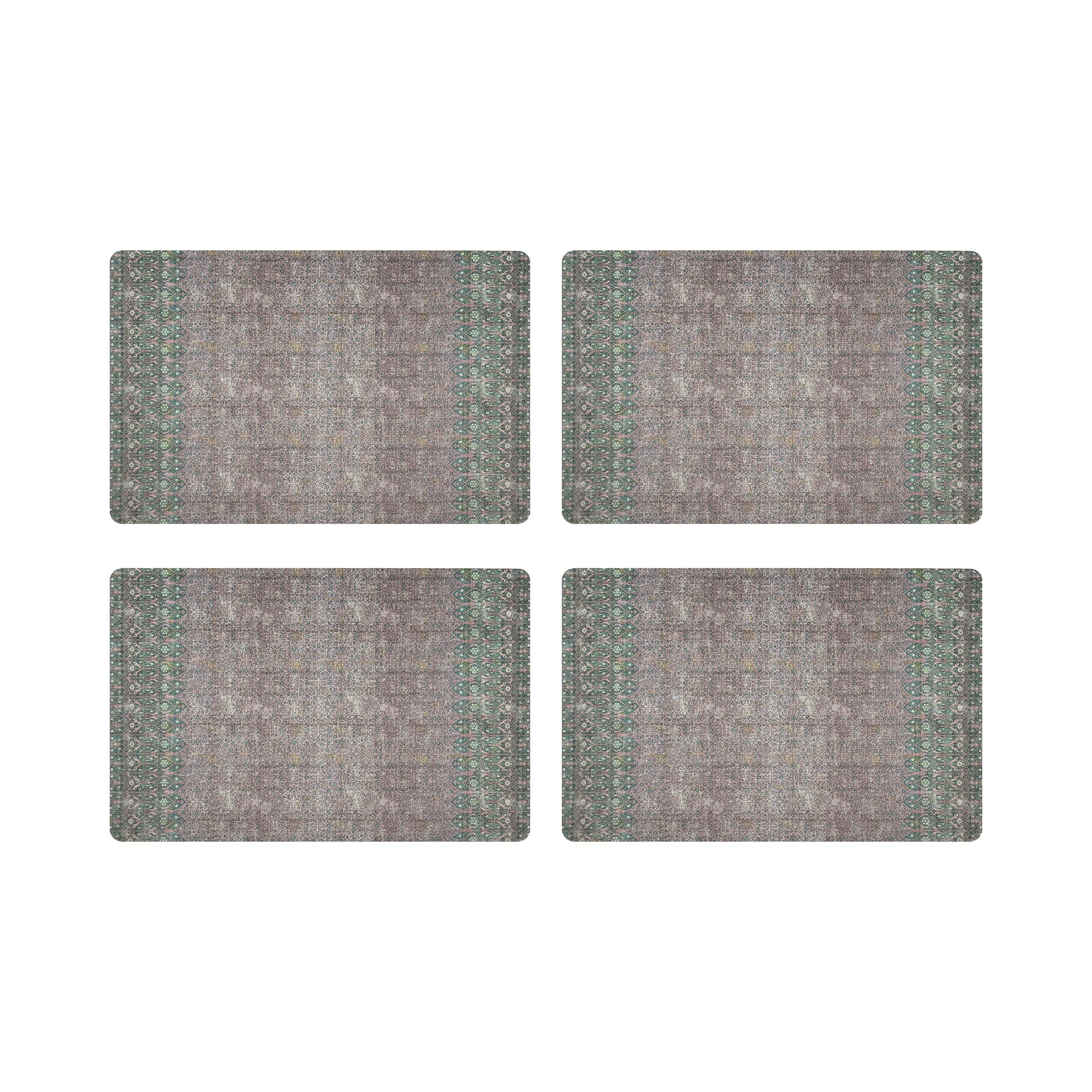 Iznik Green Pink Vegan Leather Rectangle Pebble Placemat