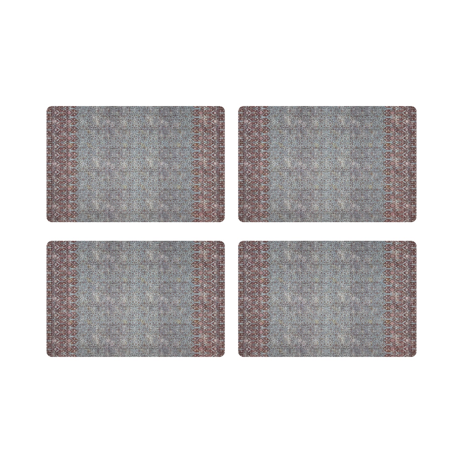 Iznik Vegan Turq Red Leather Rectangle Pebble Placemat
