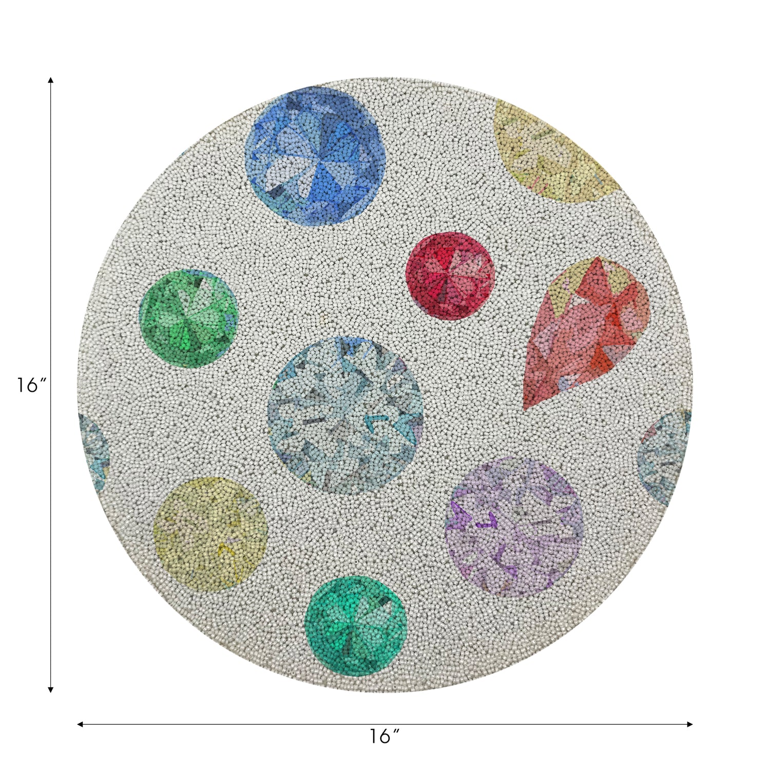Jewel White Round Beaded Placemat Smooth