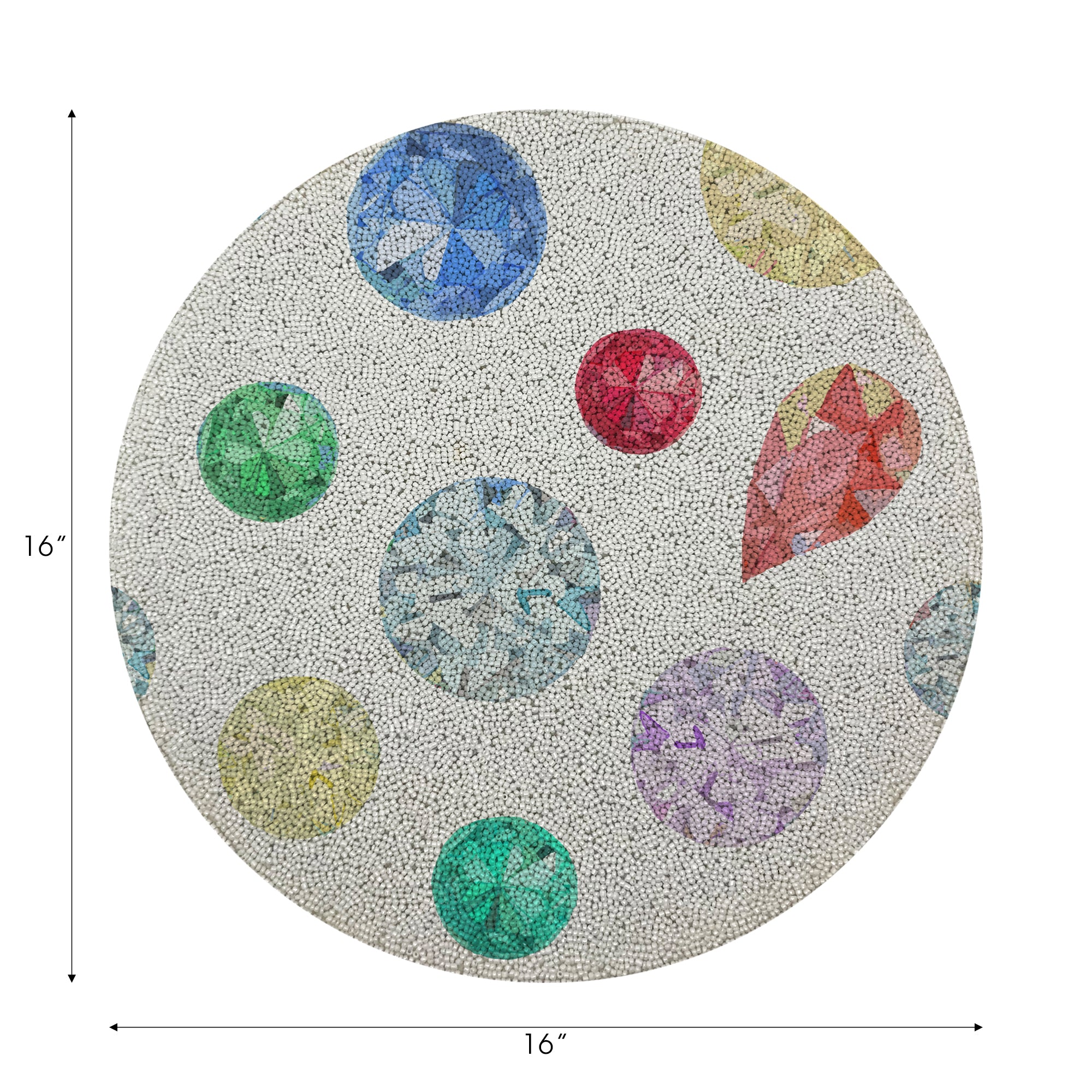 Jewel White Round Beaded Placemat Smooth
