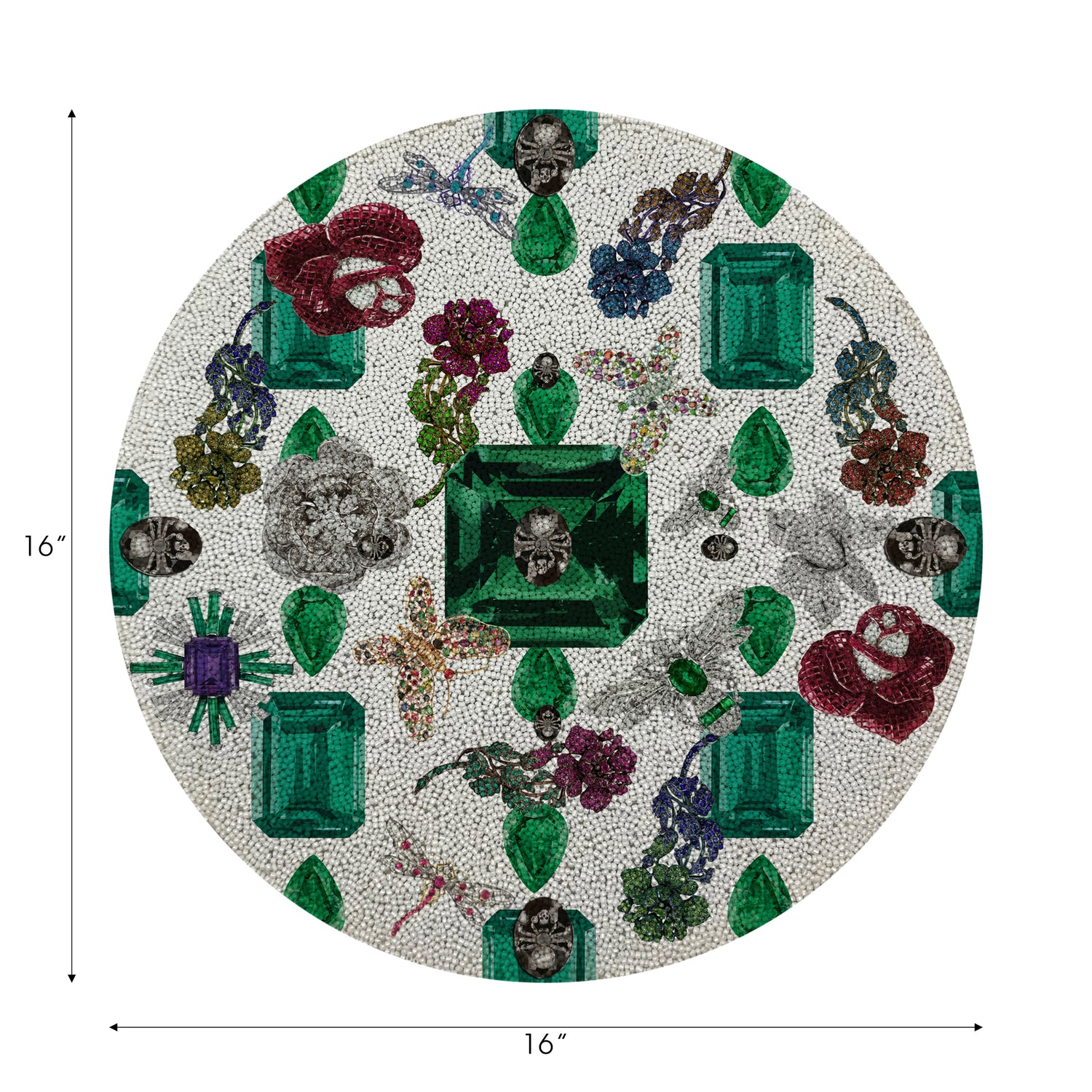 Jewel Box Emeralds White Round Beaded Placemat Smooth