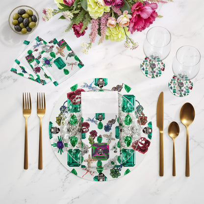 Jewel Box Emeralds White 16&quot; Round Pebble Placemat Set of 4 - nicolettemayer.com