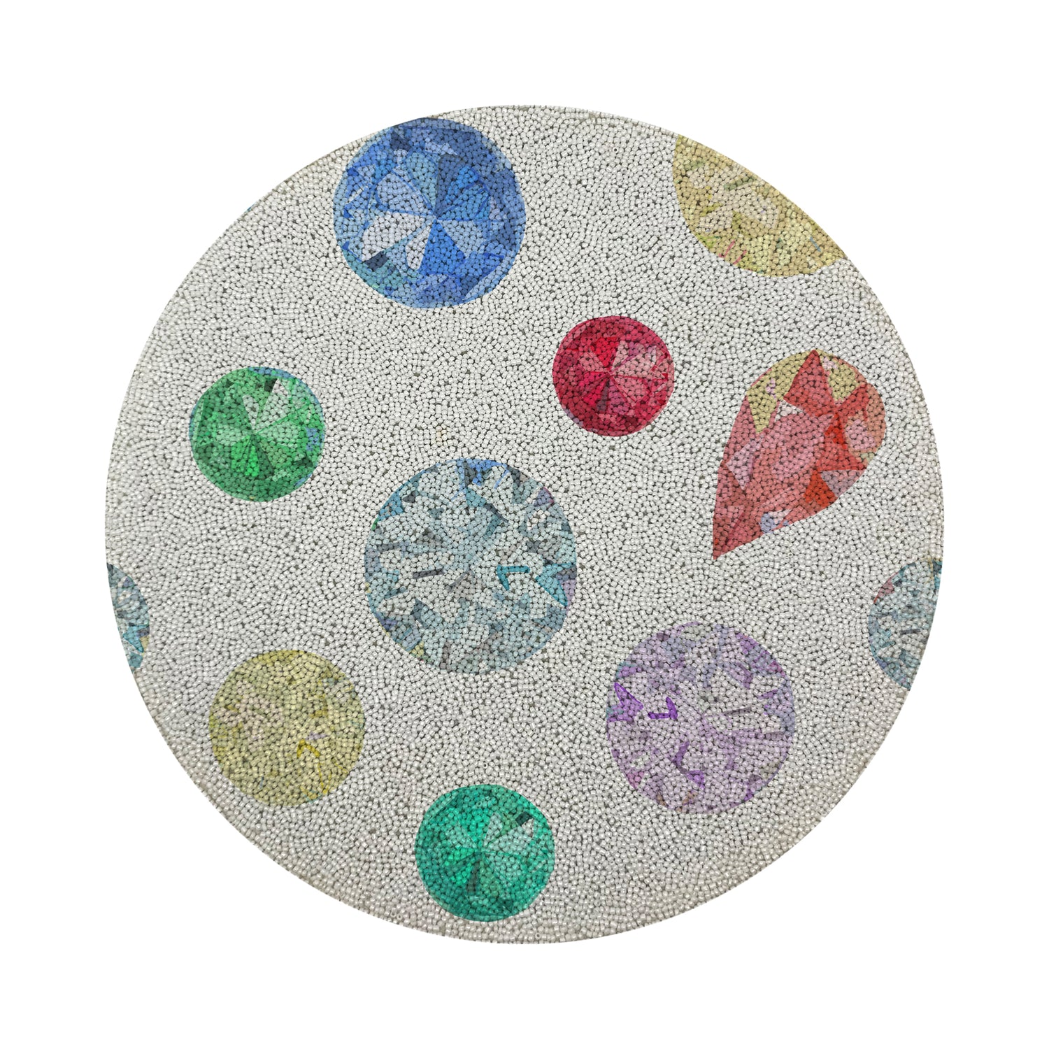 Jewel White Round Beaded Placemat Smooth