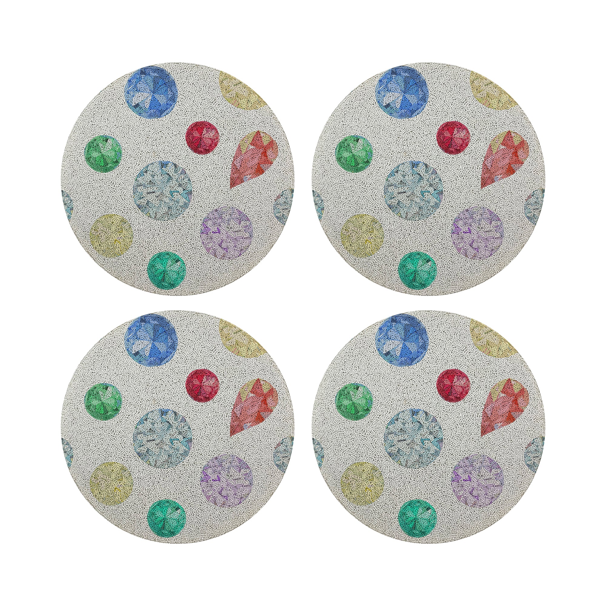 Jewel White Round Beaded Placemat Smooth