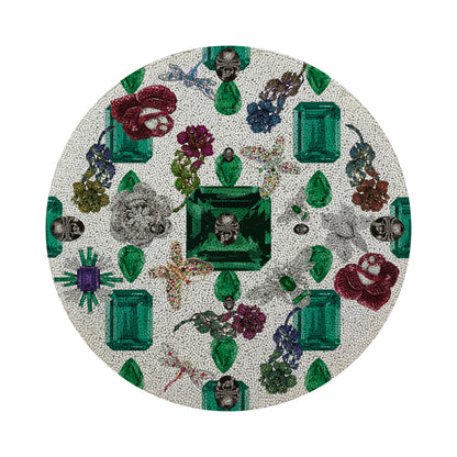 Jewel Box Emeralds White Round Beaded Placemat Smooth