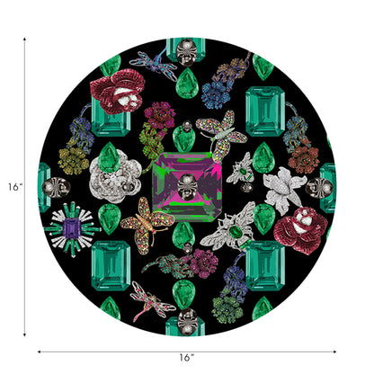 Jewel Box Emeralds Black Vegan Leather Round Pebble Placemat