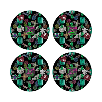 Jewel Box Emeralds Black 16&quot; Round Pebble Placemats, Set of 4 - nicolettemayer.com
