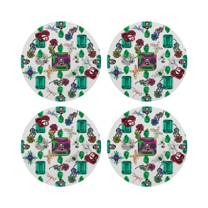 Jewel Box Emeralds White 16&quot; Round Pebble Placemats, Set of 4 - nicolettemayer.com
