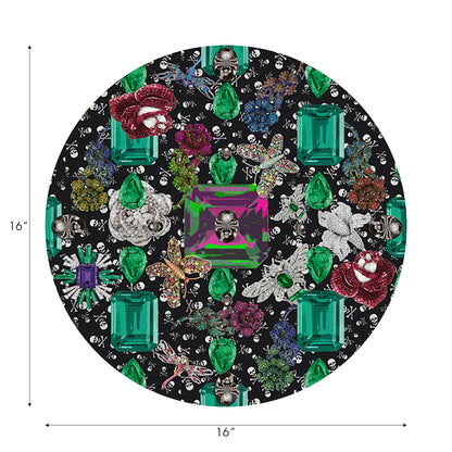 Jewel Box Emeralds Skulls Vegan Leather Round Pebble Placemat