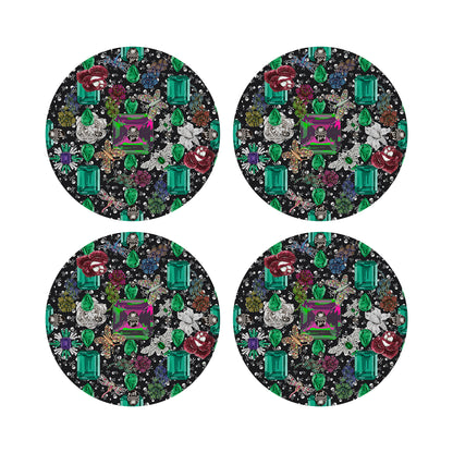 Jewel Box Emeralds Skulls Black 16&quot; Round Pebble Placemats, Set of 4 - nicolettemayer.com
