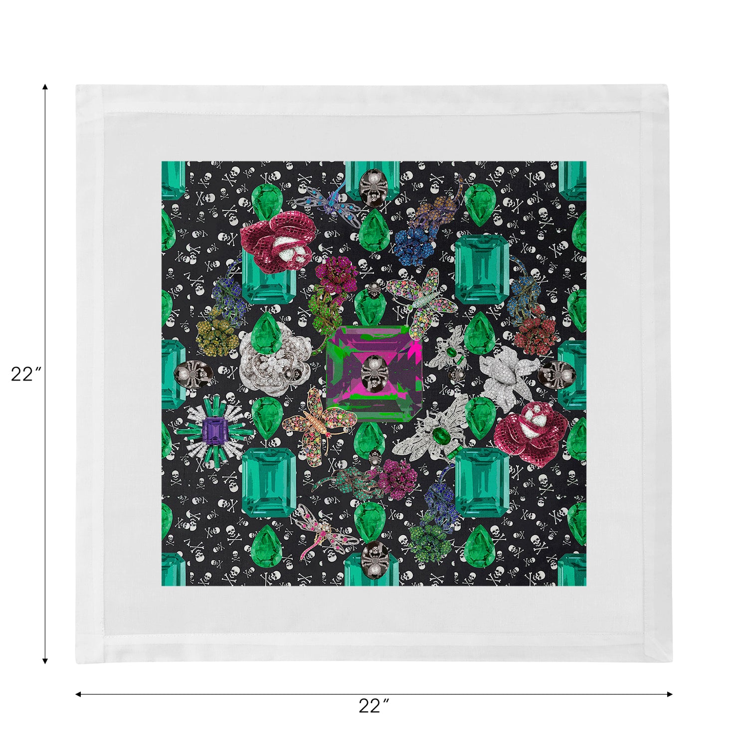 Jewel Box Emeralds Skulls Black Cotton Sateen Dinner Napkins - nicolettemayer.com