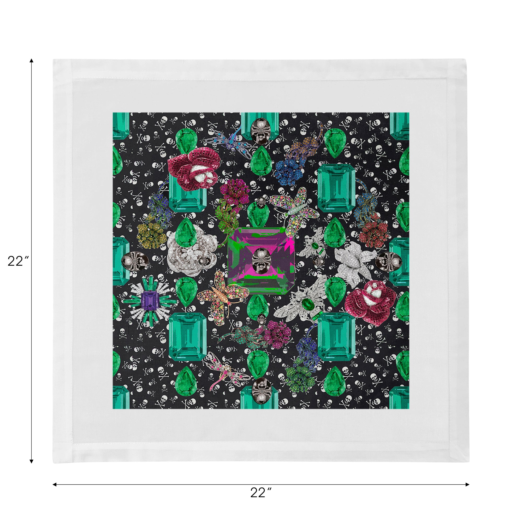 Jewel Box Emeralds Skulls Black Cotton Sateen Dinner Napkins - nicolettemayer.com