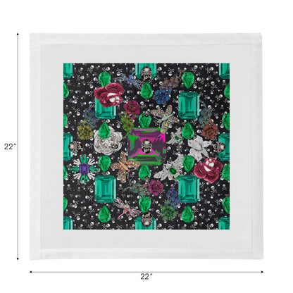 Jewel Box Emeralds Skulls Black Cotton Sateen Dinner Napkins - nicolettemayer.com