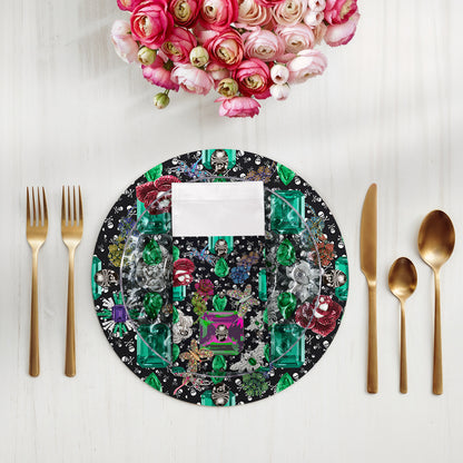 Jewel Box Emeralds Skulls Black Cotton Sateen Dinner Napkins - nicolettemayer.com