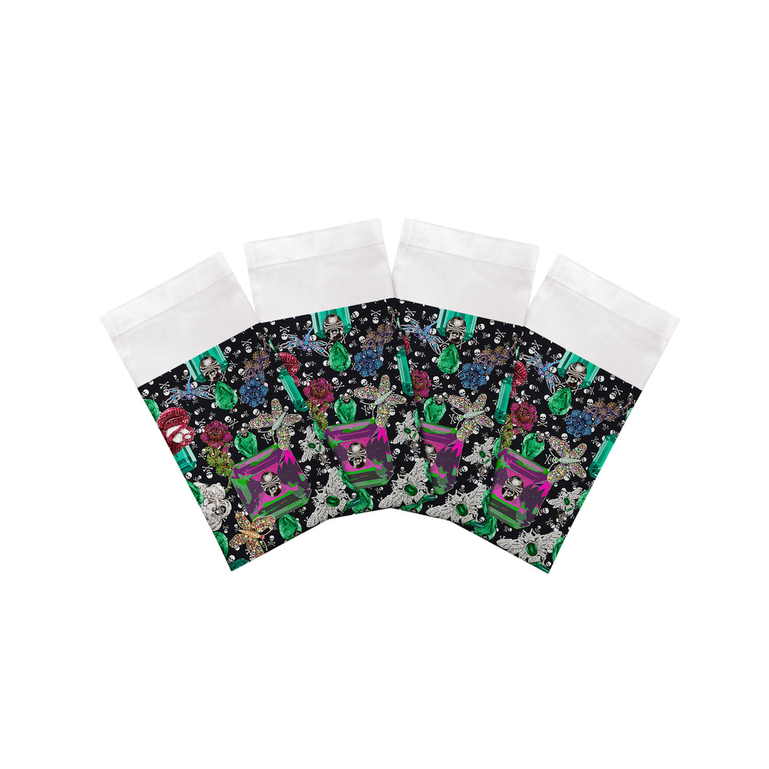 Jewel Box Emeralds Skulls Black Cotton Sateen Dinner Napkins - nicolettemayer.com