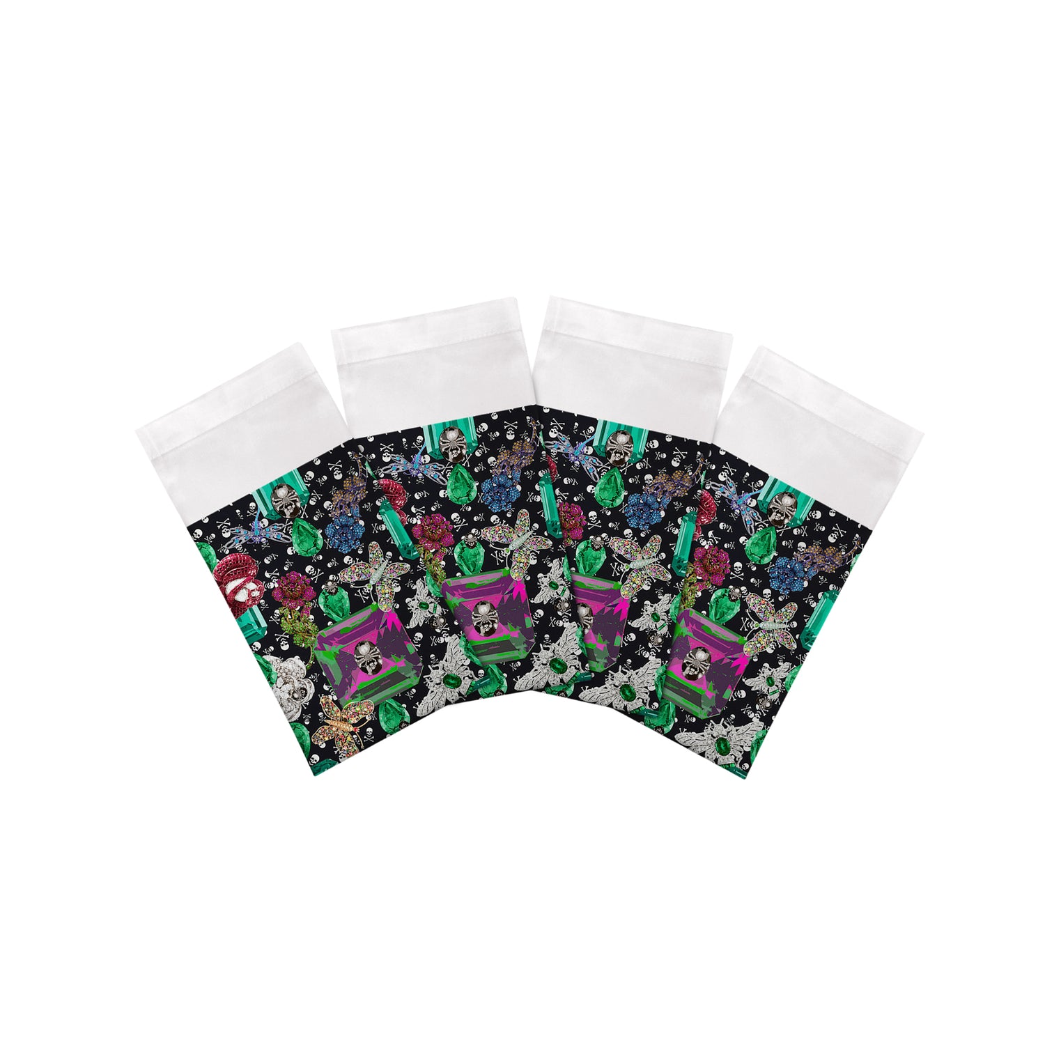 Jewel Box Emeralds Skulls Black Cotton Sateen Dinner Napkins - nicolettemayer.com