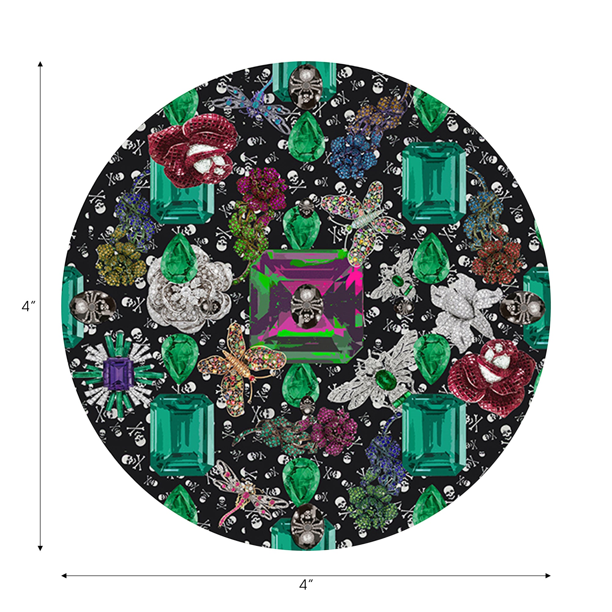 Jewel Box Emeralds Skulls Black Vegan Leather Round Coasters