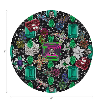 Jewel Box Emeralds Skulls Black Vegan Leather Round Coasters