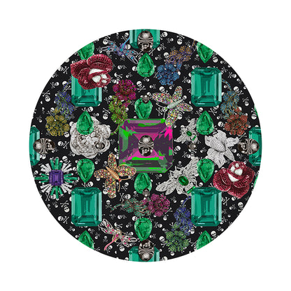 Jewel Box Emeralds Skulls Black Vegan Leather Round Coasters