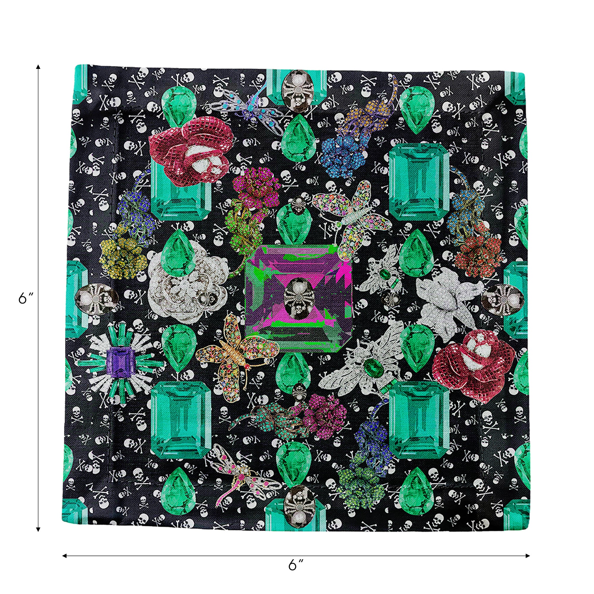Jewel Box Emeralds Skulls Cotton Sateen Cocktail Napkins
