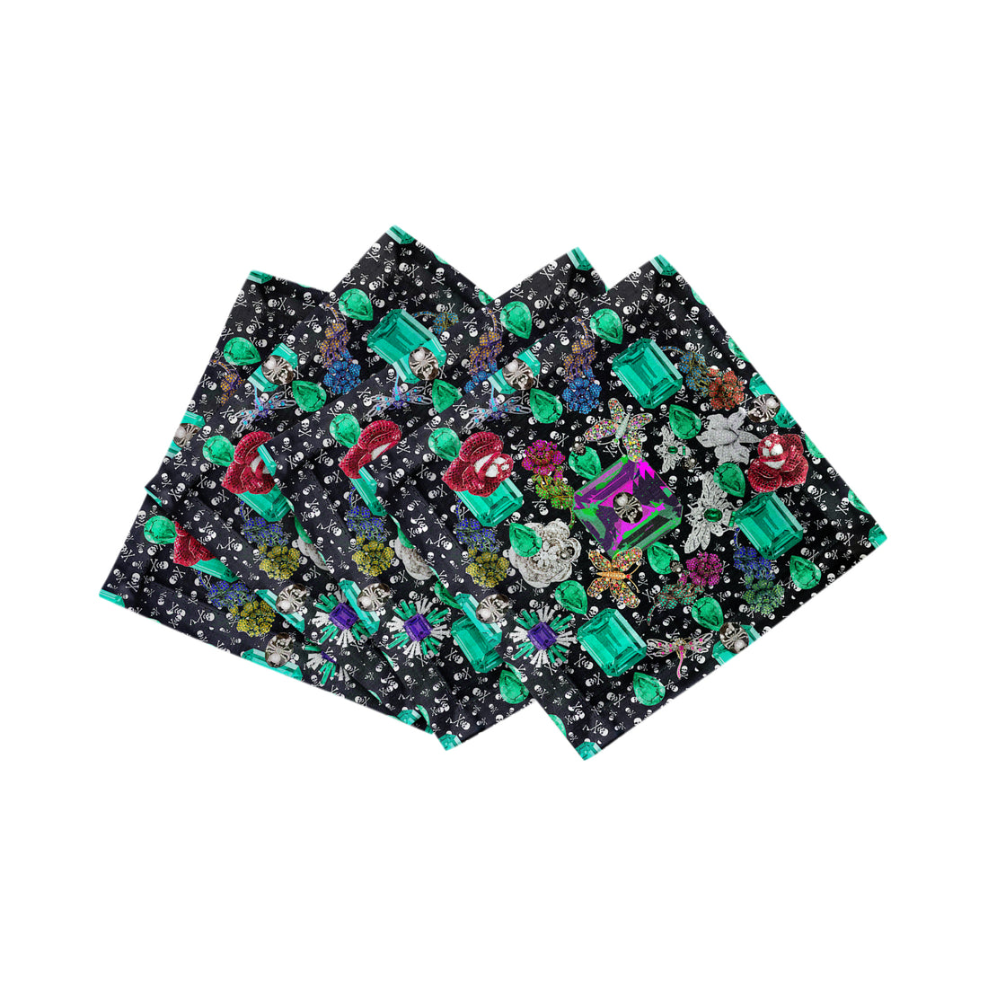 Jewel Box Emeralds Skulls Cotton Sateen Cocktail Napkins