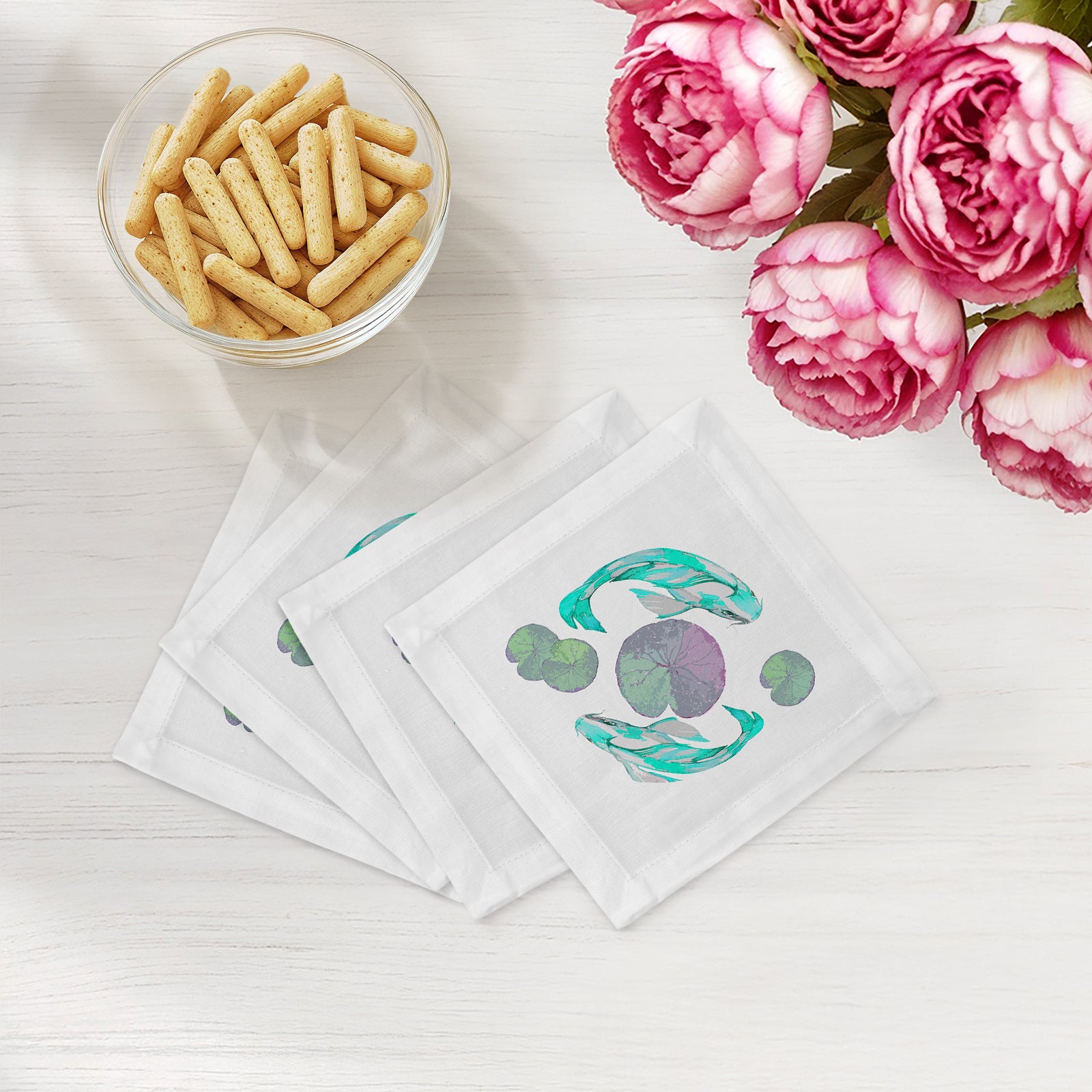 Koi Turquoise 6" Cocktail Napkins- nicolettemayer.com
