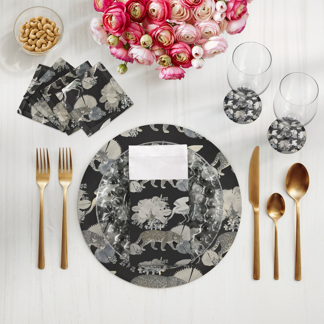 Leopard Walk Black Vegan Leather Round Pebble Placemat - nicolettemayer.com