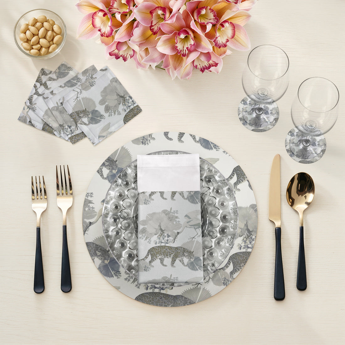 Leopard Walk Cameo Vegan Leather Round Pebble Placemat - nicolettemayer.com