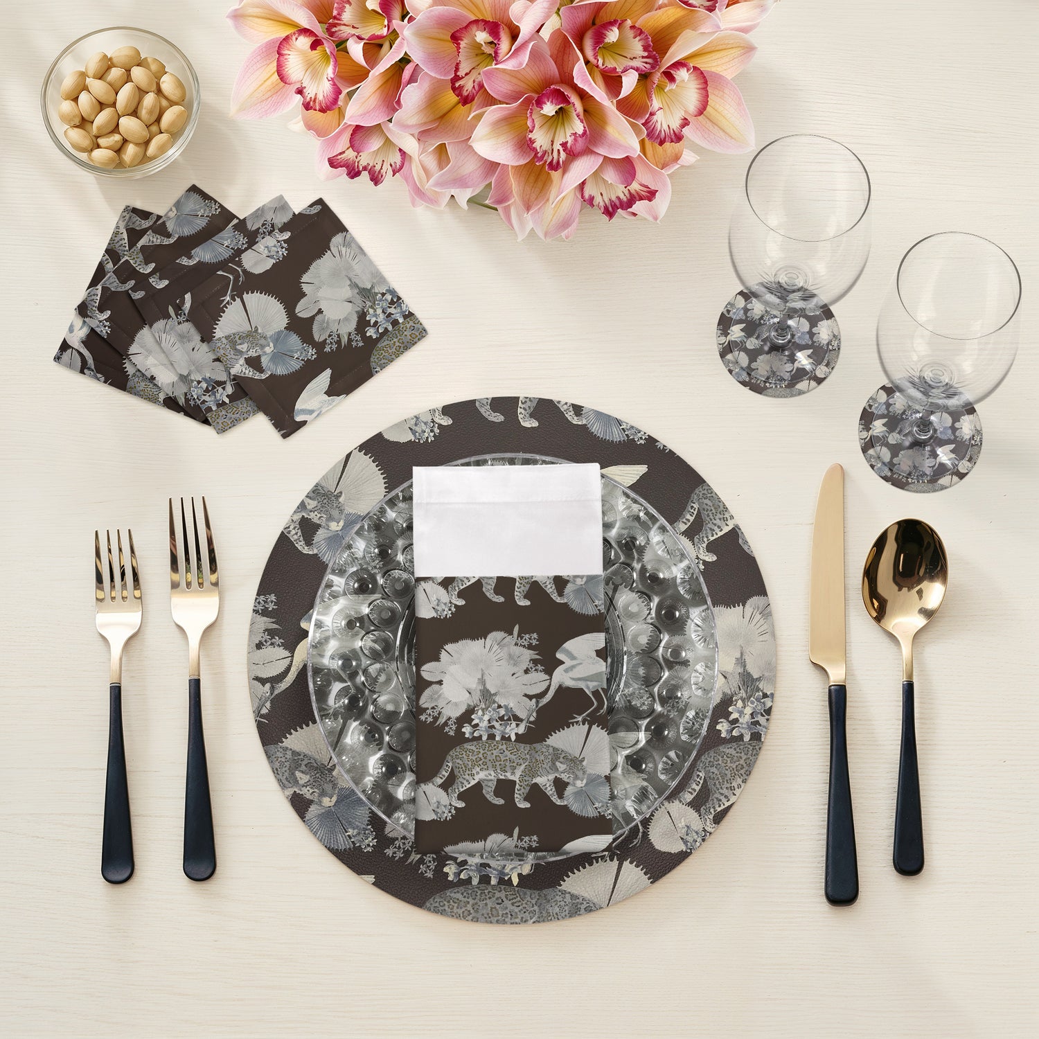 Leopard Walk Chocolatte Vegan Leather Round Pebble Placemat - nicolettemayer.com