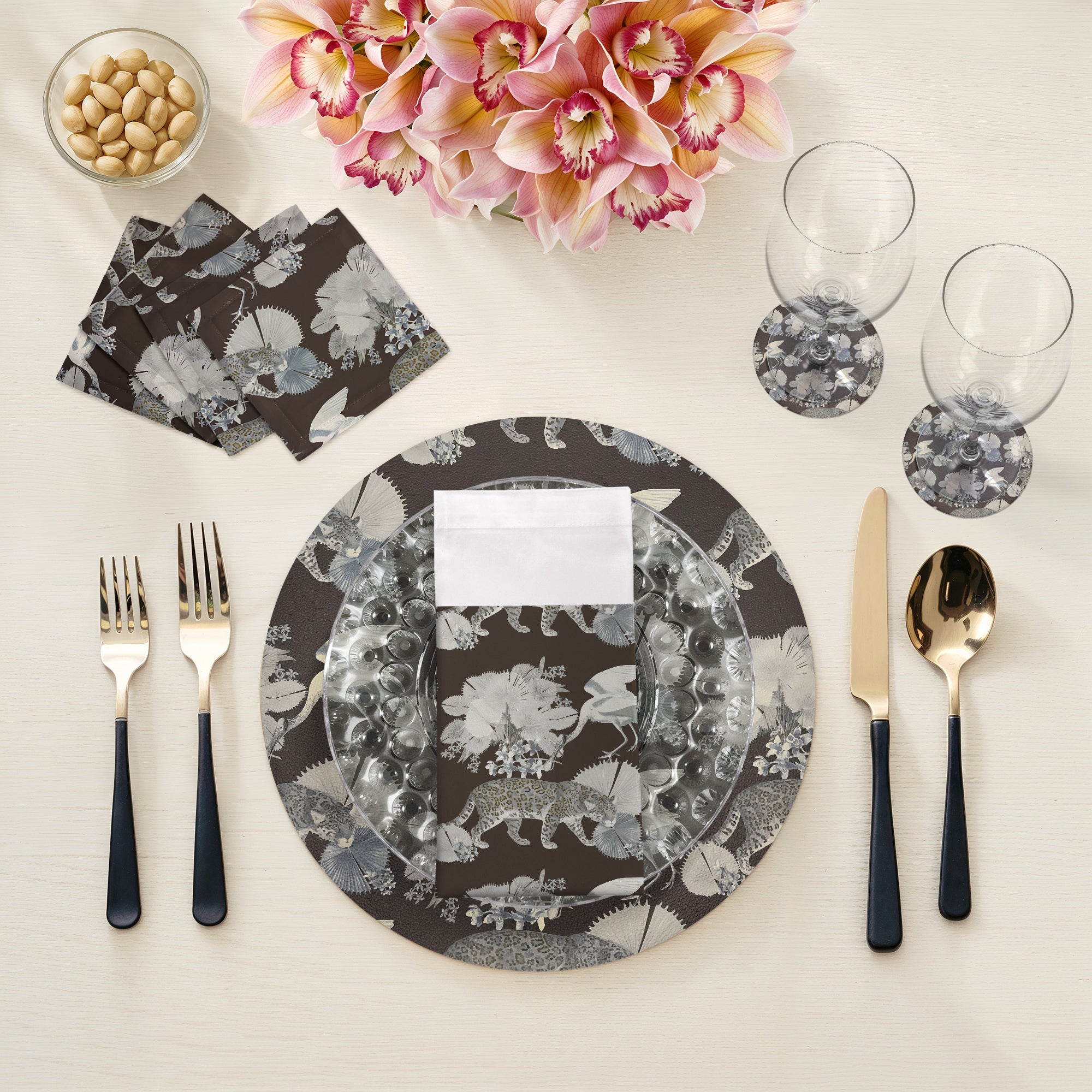 Leopard Walk Chocolatte Vegan Leather Round Pebble Placemat - nicolettemayer.com