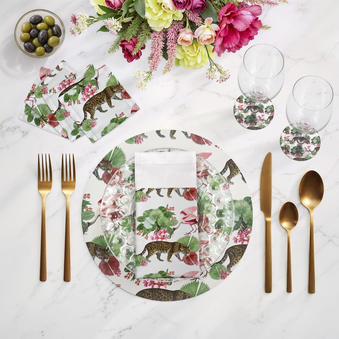Leopard Walk Colorful Vegan Leather Round Pebble Placemat - nicolettemayer.com