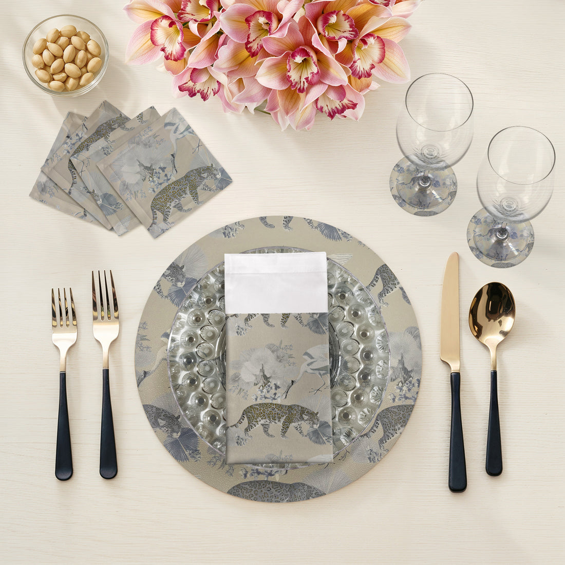 Leopard Walk Cream Vegan Leather Round Pebble Placemat - nicolettemayer.com