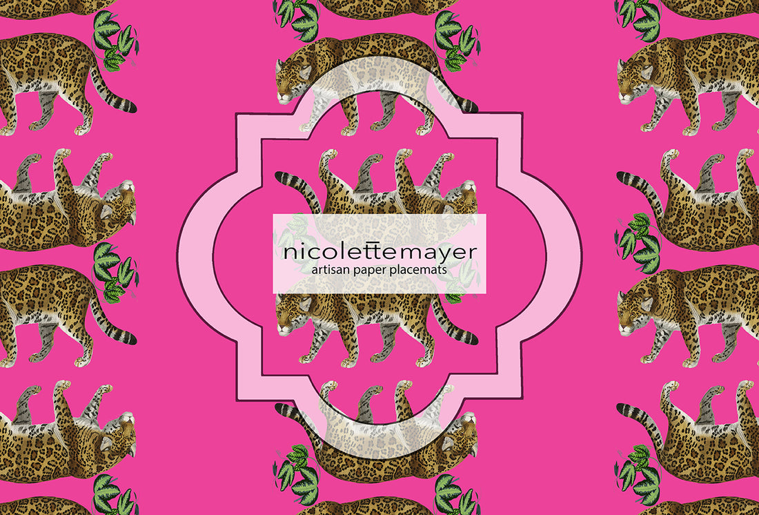 Leopard Seeing Double Hot Pink Paper Placemat Pad, One Set Of 24