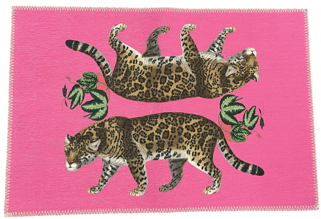 Leopard Seeing Double Hot Pink Chenille Washables Rug