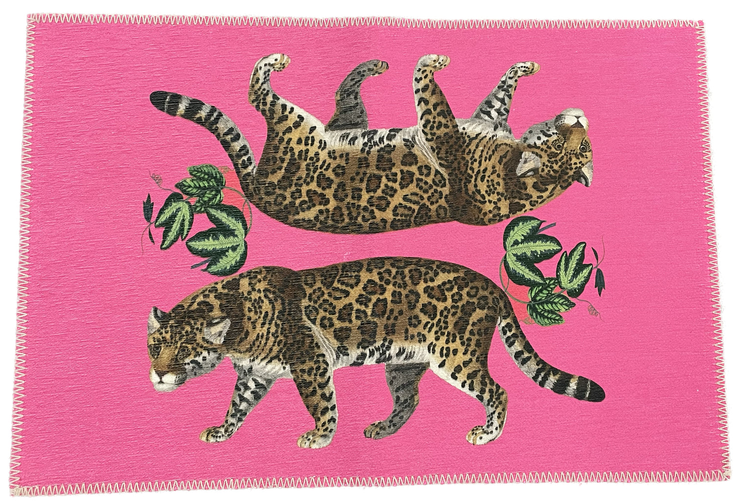 Leopard Seeing Double Hot Pink Chenille Washables Rug