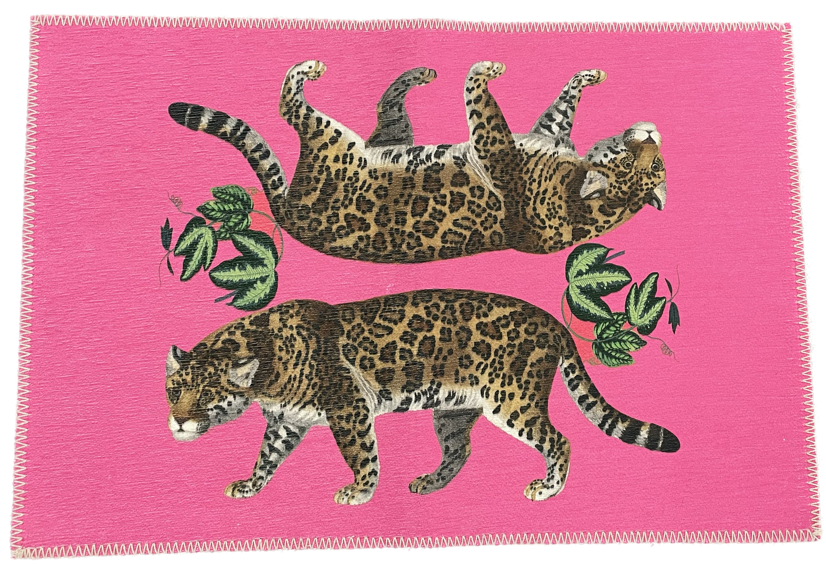 Leopard Seeing Double Hot Pink Chenille Washables Rug