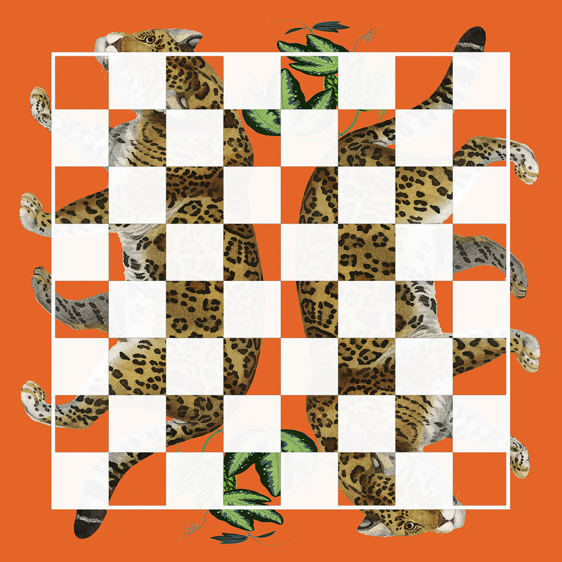 Leopard Seeing Double Orange Acrylic Chess