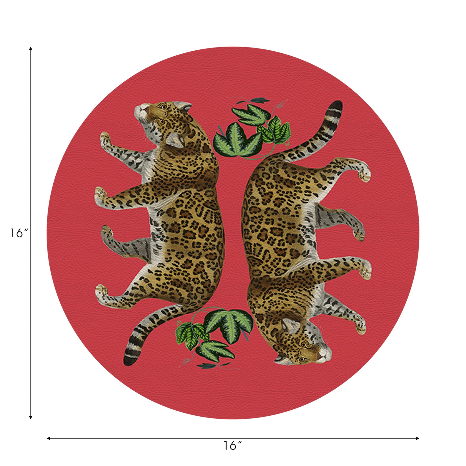 Leopard Seeing Double Crimson Vegan Leather Round Pebble Placemat