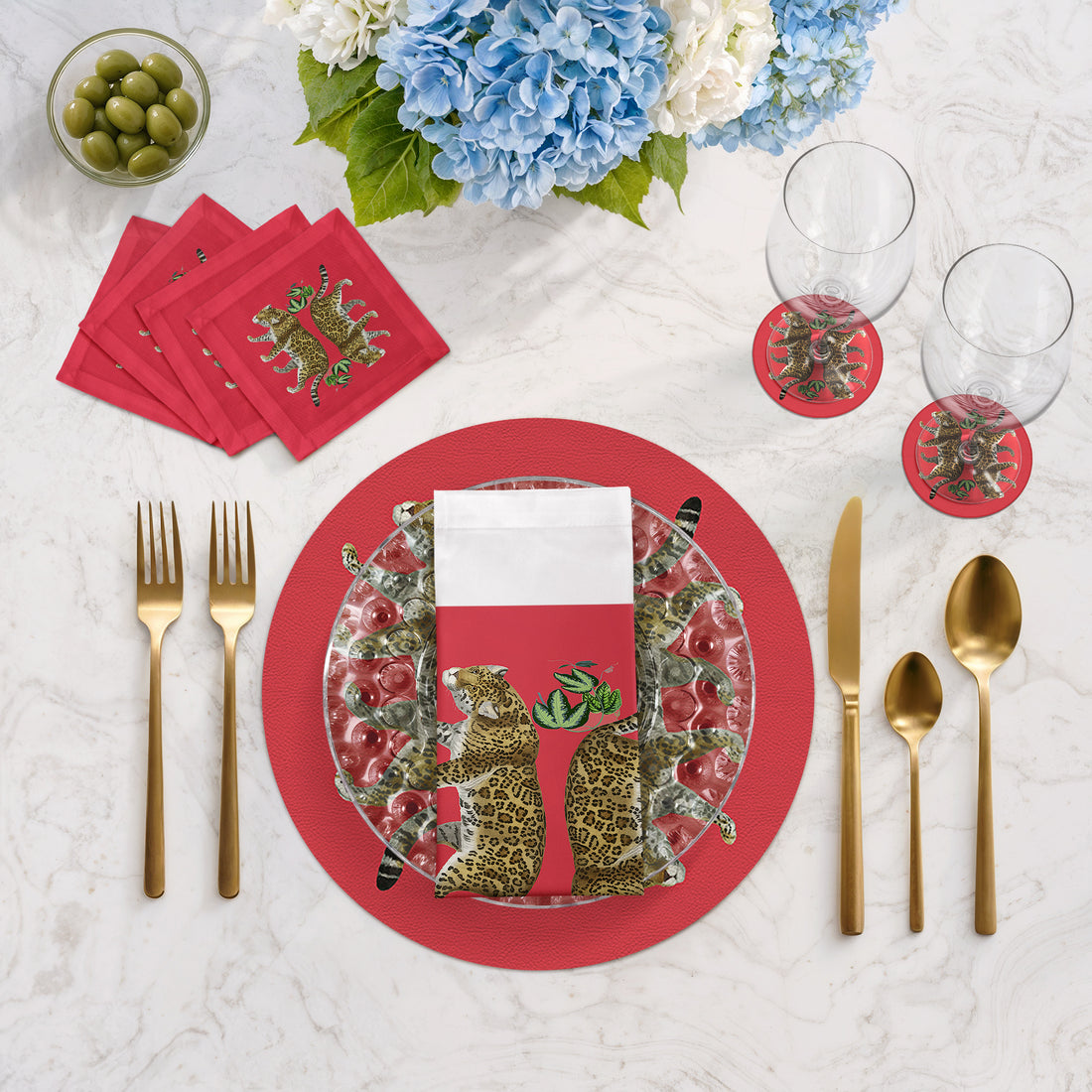 Leopard Seeing Double Crimson 16" Round Pebble Placemats, Set of 4 - nicolettemayer.com
