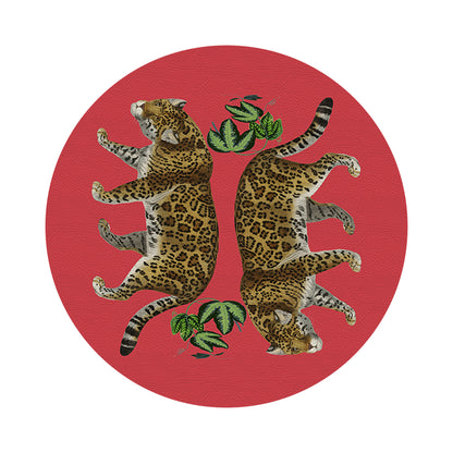 Leopard Seeing Double Crimson 16&quot; Round Pebble Placemats, Set of 4 - nicolettemayer.com
